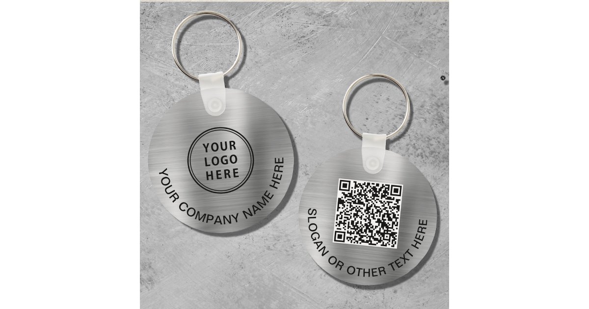 Silver Qr Code Logo Custom Logo QR Code Promotional Silver Keychain | Zazzle