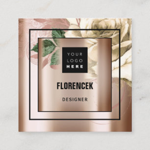 Custom Logo QR CODE Rose Gold Green Ivory  Square Business Card