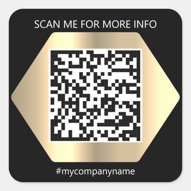 Custom Logo QR Code Scan Me Name Gold Black Square Sticker (Front)