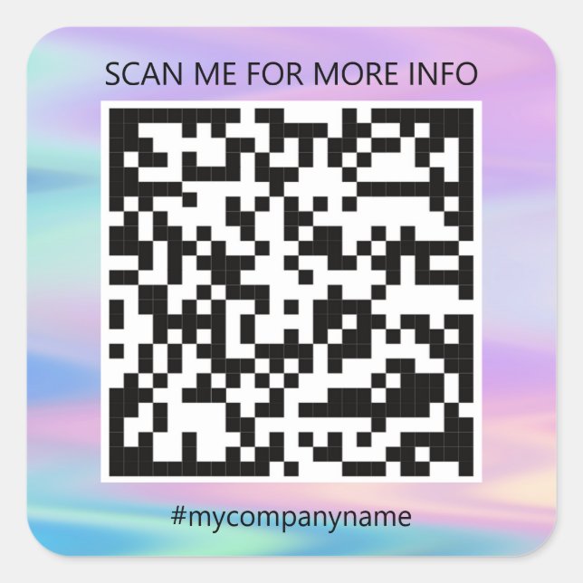 Custom Logo QR Code Scan Me Name Holograph Square Sticker (Front)