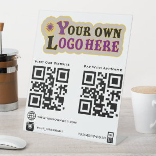 Custom logo qr code social media icons pedestal sign