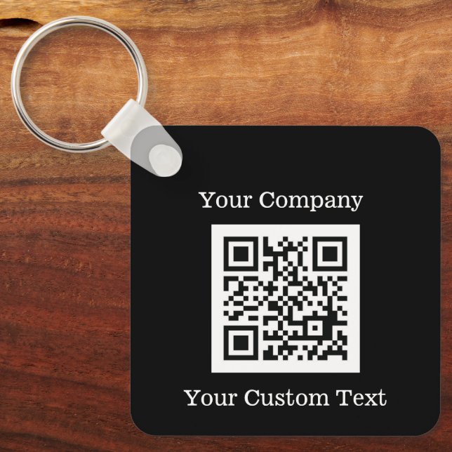 Custom Logo QR Code Text Black Company Keychain (Front)