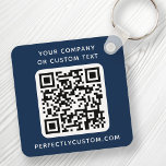 Custom logo QR code text double sided dark blue Keychain<br><div class="desc">Double sided keychain with your custom logo,  QR code and custom text on a dark blue or custom colour background. Change fonts and font colours,  move and resize elements with the design tool.</div>