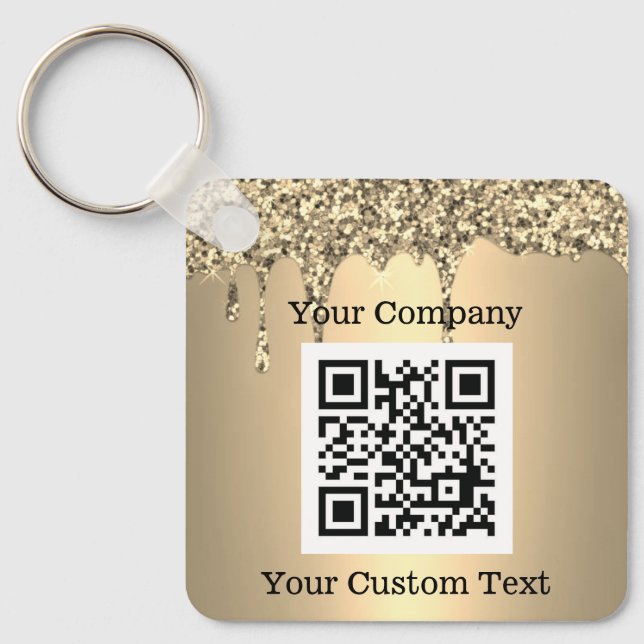 Custom Logo QR Code Text Gold Company Keychain (Front)