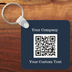 Custom Logo QR Code Text Navy Blue Company Keychain
