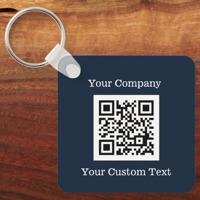 Custom Logo QR Code Text Navy Blue Company Keychain (Front)