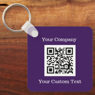 Custom Logo QR Code Text Purple Company Keychain