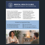 Custom Logo QR Mental Health Clinic Flyer<br><div class="desc">Promote your mental health services with a professional, customizable flyer designed for therapists, counseling centers, and mental health clinics. This template allows you to add your logo, services, contact information, and a QR code linking directly to your website or appointment booking page. Ideal for advertising therapy services such as counseling,...</div>