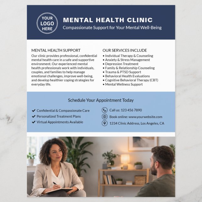 Custom Logo QR Mental Health Clinic Flyer (Front)