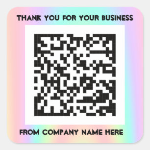Custom Logo QRCode Name Thank You Holograph Pastel Square Sticker