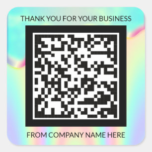 Custom Logo QRCode Name Thank You Holographic Square Sticker