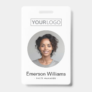 Custom logo round photo white employee name id badge
