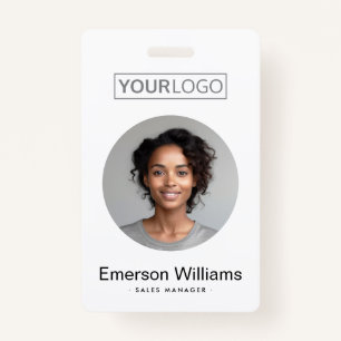 Custom logo round photo white employee name id badge