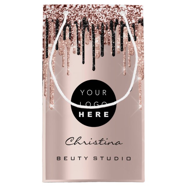 Custom Logo Rse Blush Glitter Drips Name VIP Small Gift Bag (Back)
