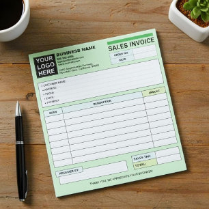 Custom Logo, Sales Invoice Receipt Small Business  Notepad