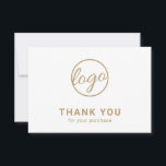 Custom Logo Simple Elegant Gold Business Thank You Card<br><div class="desc">Custom faux gold business thank you card featuring a minimalist design with your logo on the front along with "Thank you for your purchase". The backside has your personal message. A basic and plain design that still comes across as professional. This simple thank you card is great for any type...</div>