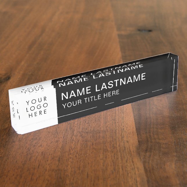 Custom Logo Simple Modern Big Fonts Black White Nameplate (Side)