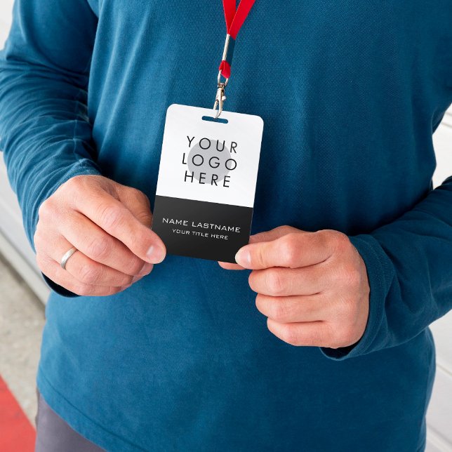 Custom Logo Simple Modern Black White Title Name Badge (Creator Uploaded)