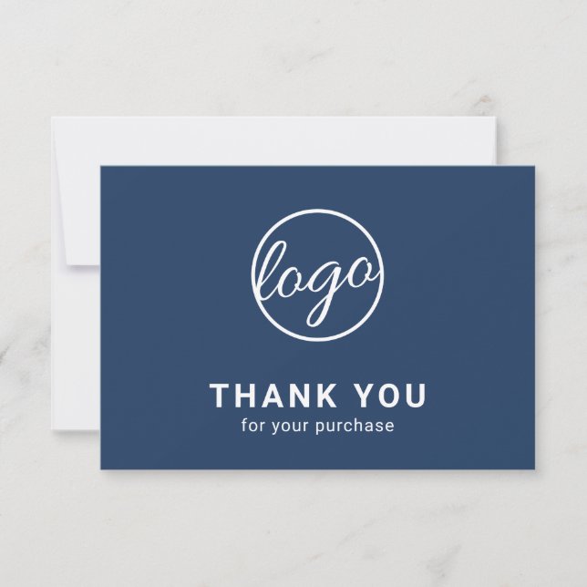 Custom Logo Simple Modern Navy Blue Business Thank You Card (Front)