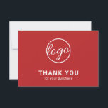 Custom Logo Simple Modern Red Business Thank You Card<br><div class="desc">Custom red business thank you card featuring a minimalist design with your logo on the front along with "Thank you for your purchase". The backside has your personal message. A basic and plain design that still comes across as professional. This simple thank you card is great for any type of...</div>