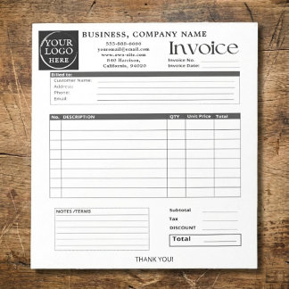 Custom Logo Small Business Invoice Sales Receipt N Notepad