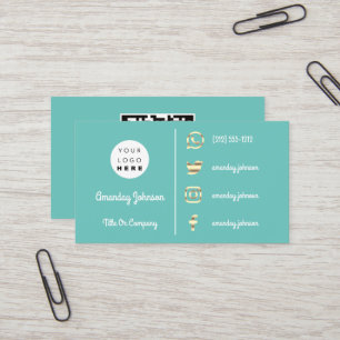 Custom Logo Social Media Gold QR Code Aqua Blue Business Card