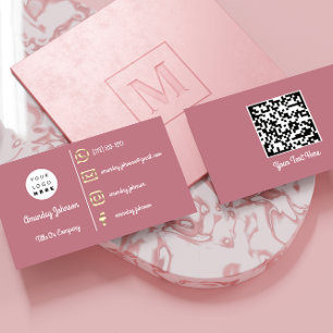 Custom Logo Social Media Gold QR Code Rose Business Card
