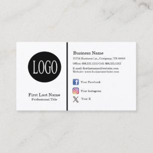 Custom Logo Social Media Icons Minimalist Modern B Business Card