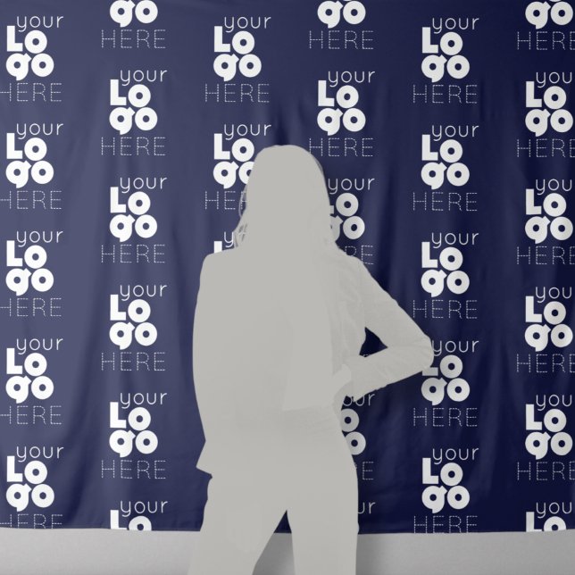 Custom Logo Step Repeat Navy Photo Booth Backdrop Tapestry (Creator Uploaded)