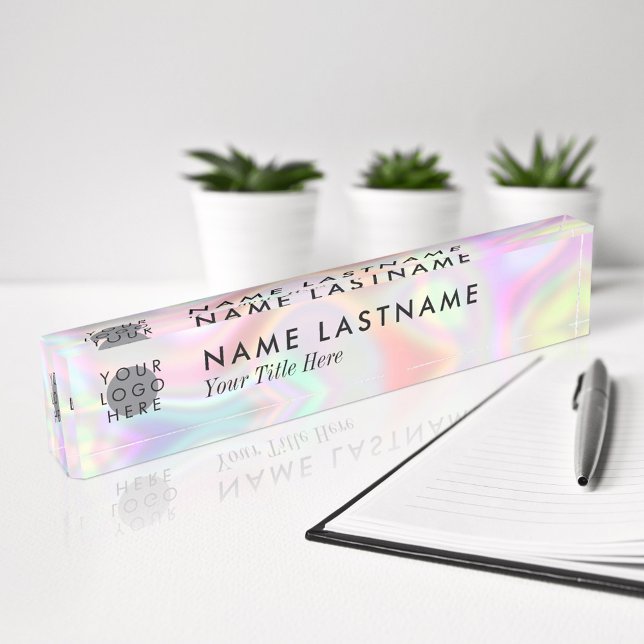Custom Logo Stylish Holographic Modern Pastels Nameplate (Creator Uploaded)