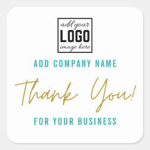 Custom Logo Teal Thank You For Your Business Square Sticker