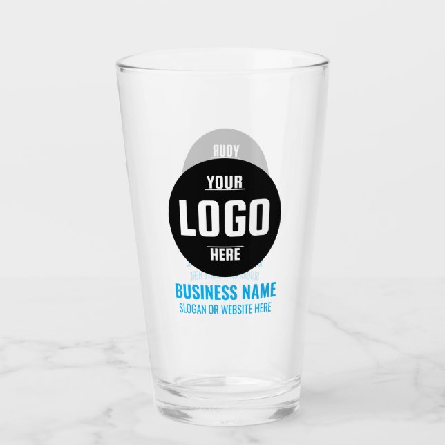 Custom Logo & Text 16oz Blue Personalized Beer Glass (Front)