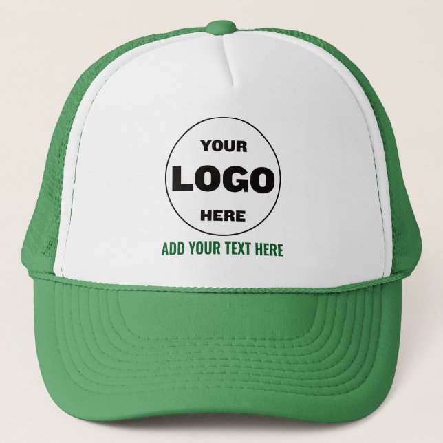 Custom Logo & Text Baseball Trucker Hat - Green  (Front)