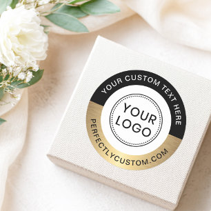 Custom logo text black golden border classic round sticker