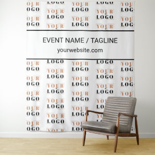 Custom Logo & Text Half Drop Repeat White Backdrop Tapestry