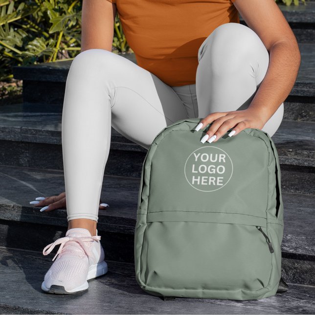 Custom Logo & Text l Branded Company Sage Green Printed Backpack (Creator Uploaded)