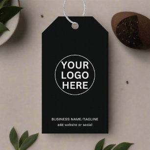 Custom Logo & Text l Professional Business Black Gift Tags