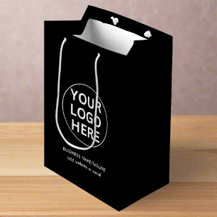 Custom Logo & Text l Professional Business Black Medium Gift Bag