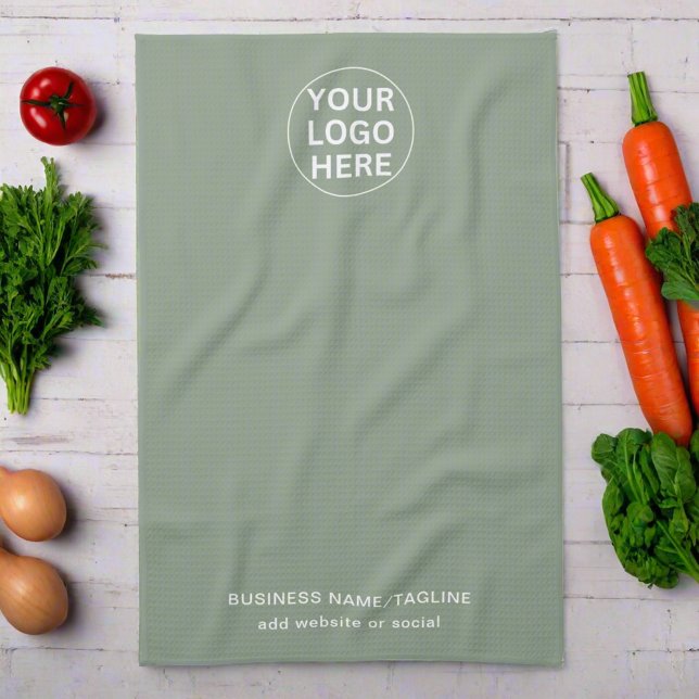 Custom Logo & Text l Sage Green Branded Business  Kitchen Towel (Creator Uploaded)