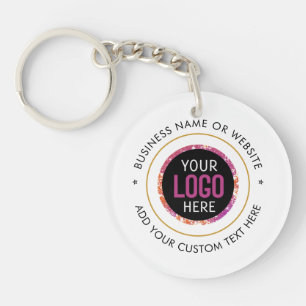 Custom LOGO Text Modern Black White Business Ke Keychain