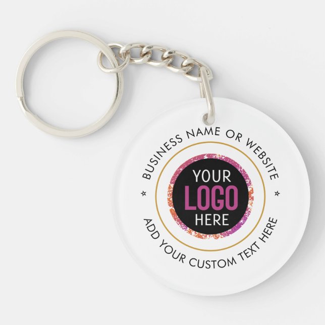 Custom LOGO Text Modern Black White Business Ke Keychain (Front)