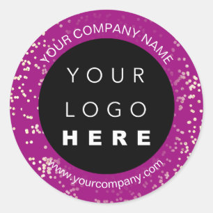 Custom Logo Text Name Gold Confetti Pink Fuchsia Classic Round Sticker