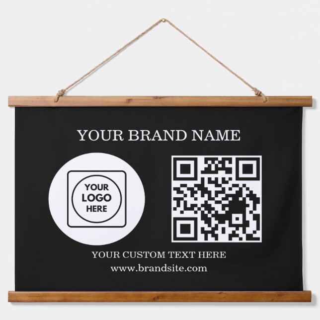 Custom Logo Text QR Code Hanging Event Display Tapestry (Front)