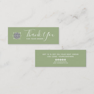 Custom Logo Thank You Discount Code Sage Green Mini Business Card