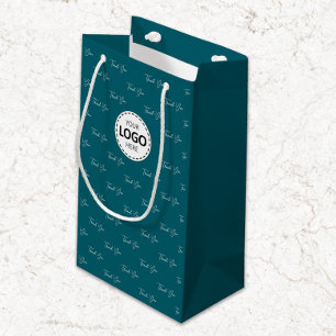 Custom Logo Thank You Pattern Teal Small Gift Bag