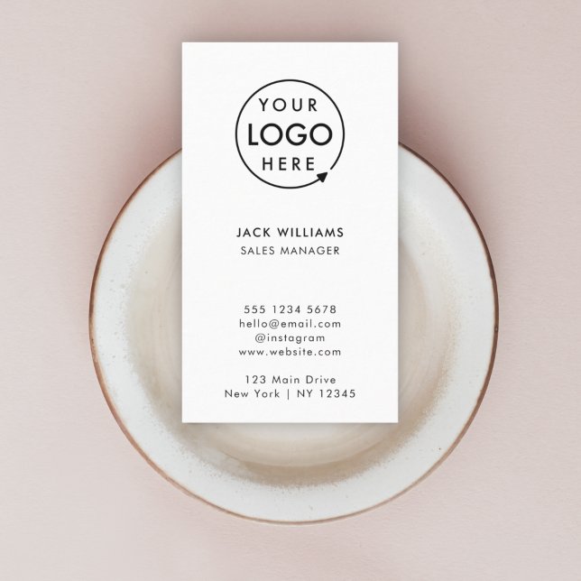 Custom Logo | Vertical Corporate Minimalist Modern Business Card (Create a sleek professional branded look with this vertical white business card design.)