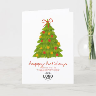 Custom Logo Vintage Christmas Tree White Business Holiday Card