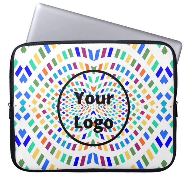 Custom logo wavy colourful rectangles on white laptop sleeve (Front)