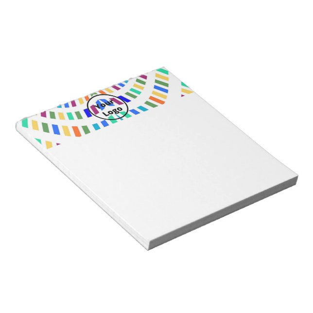 Custom logo wavy colourful rectangles on white notepad (Angled)