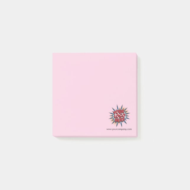 Custom Logo & Website Info Pink Post-it Notes (Front)